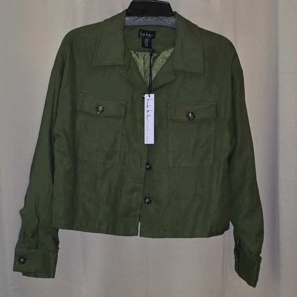 Nicole Miller Jackets & Blazers - NWT Nicole Miller Moto Linen Boxy Jacket Green Long Sleeve Size M